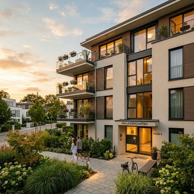 Mehrfamilienhaus mit gepflegter Außenanlage – Symbolbild Immobilienvermarktung